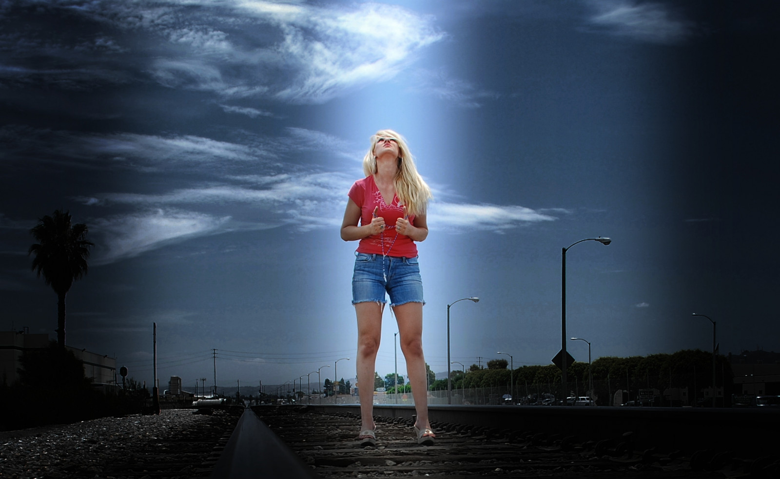 modrý, Červené, dívka, vlak, temný, náboženský, skály, lesk, přejít, Bůh, dobrý, náboženství, stopy, džíny, spád, Silvana, deepcolor