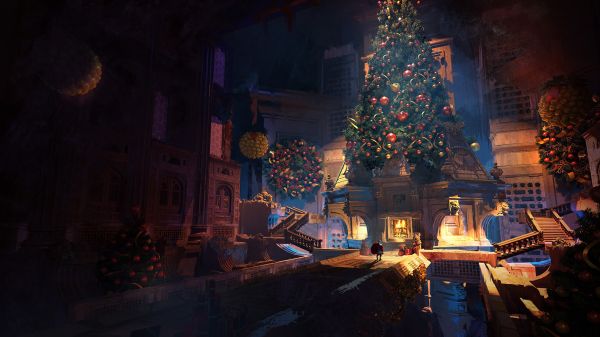 Christmas Tree,artwork,digital art,stairs,holiday