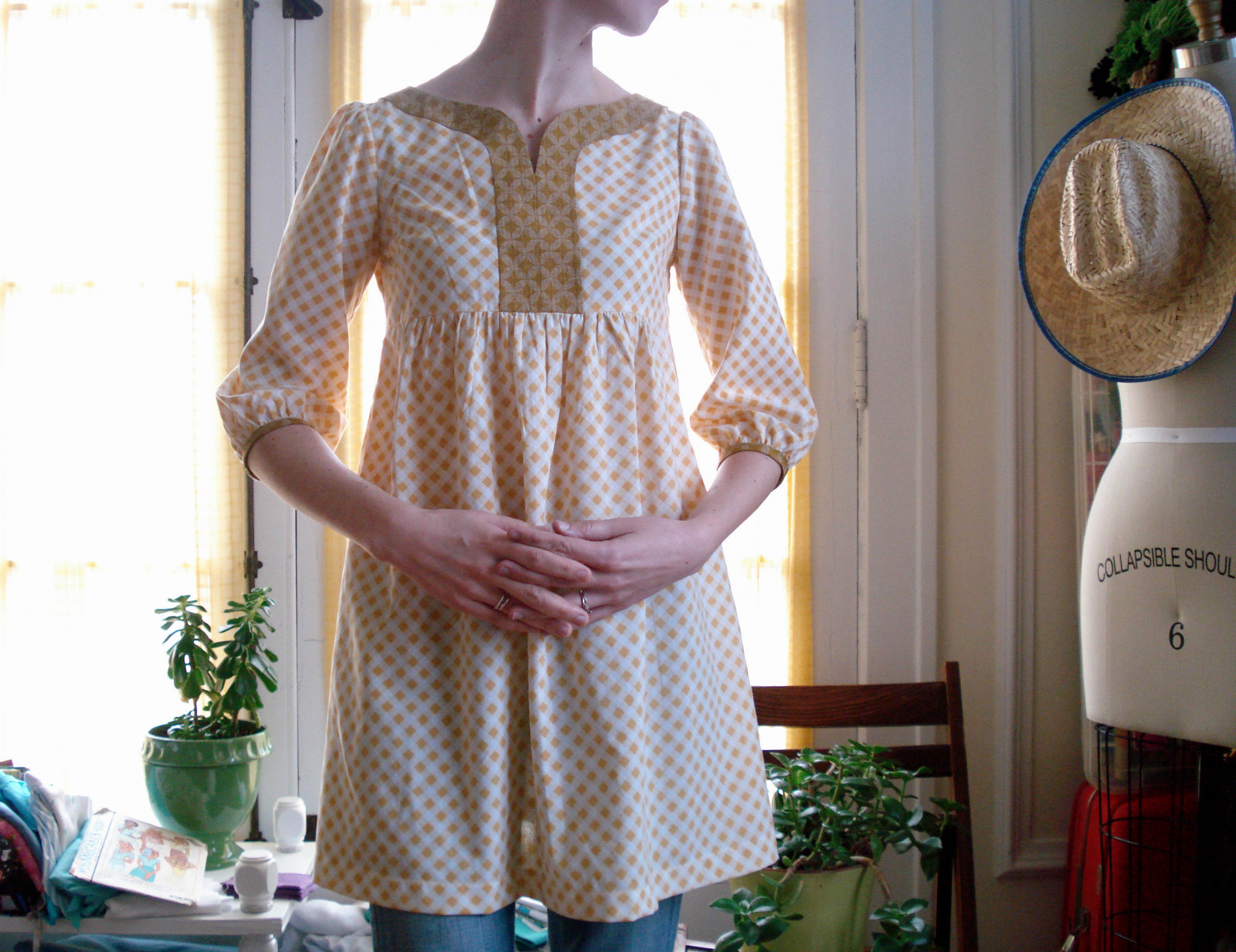 skjorte, kjole, syning, bluse, gingham, hjemmelavet, kjole, syet, japanesepattern, dametøj, tunika