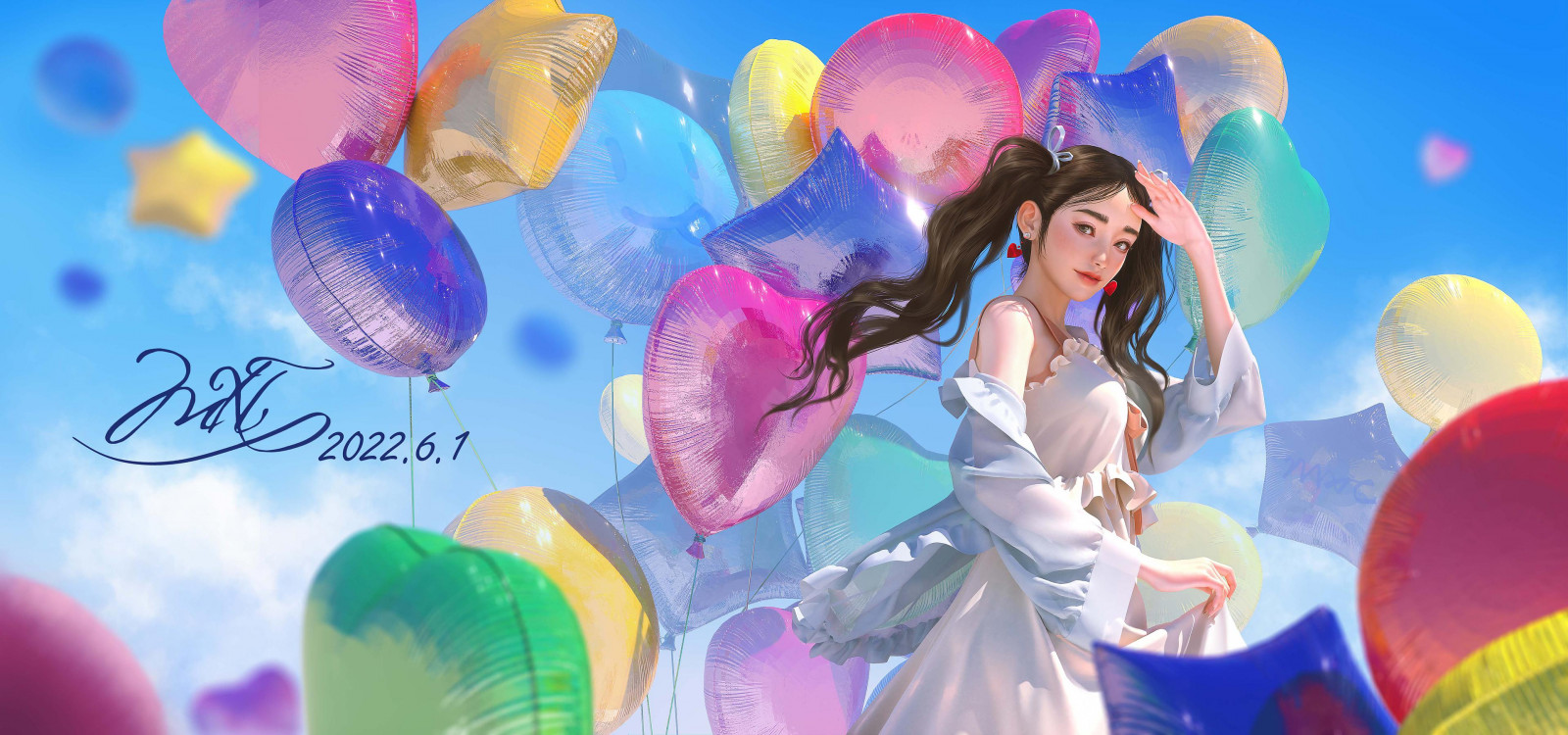 Anime cô gái, quả bóng bay