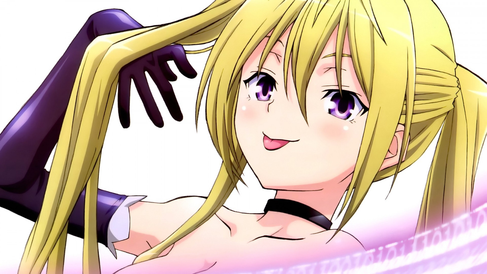 ilustrace, blondýnka, odvrátila, anime, anime dívky, kreslená pohádka, černé vlasy, pusa, Trojice Seven, fialové oči, Liselotte Sherlock, mangaka