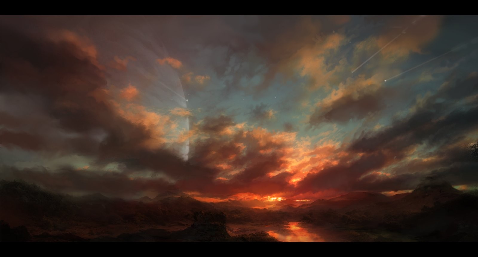 lumière du soleil, art numérique, Art fantastique, le coucher du soleil, planète, ciel, lever du soleil, soir, Matin, horizon, atmosphère, crépuscule, nuage, Aube, Rétablissement, Ciel rouge le matin, Phénomène météorologique