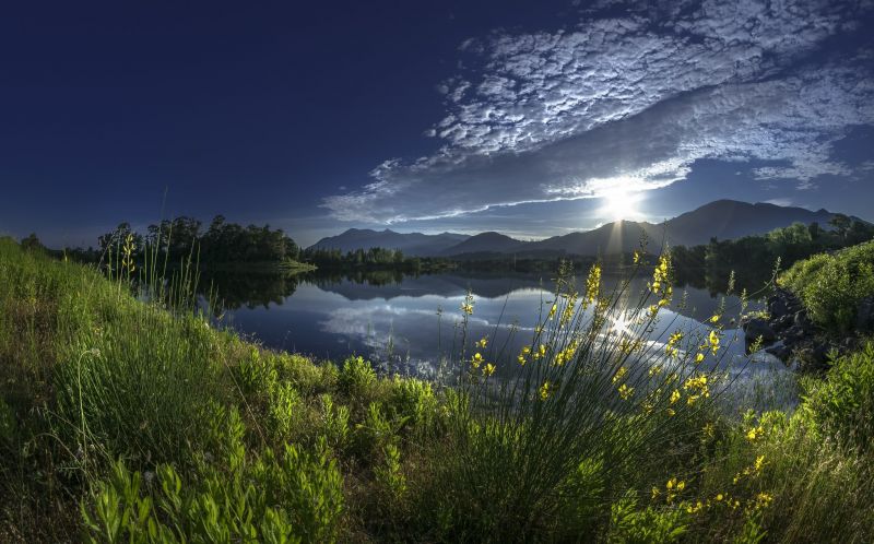 sunlight, landscape, hill, nature, forest, lake sunlight, landscape, hill, nature, forest, lake