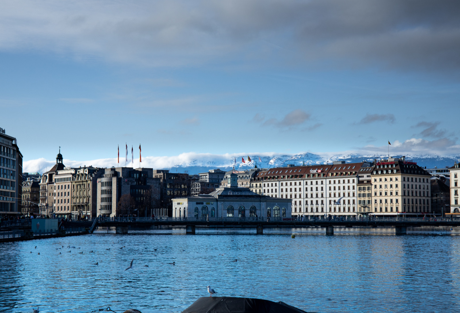 fotografering, by-, bygning, arkitektur, udendørs, sø, bro, by, bjerge