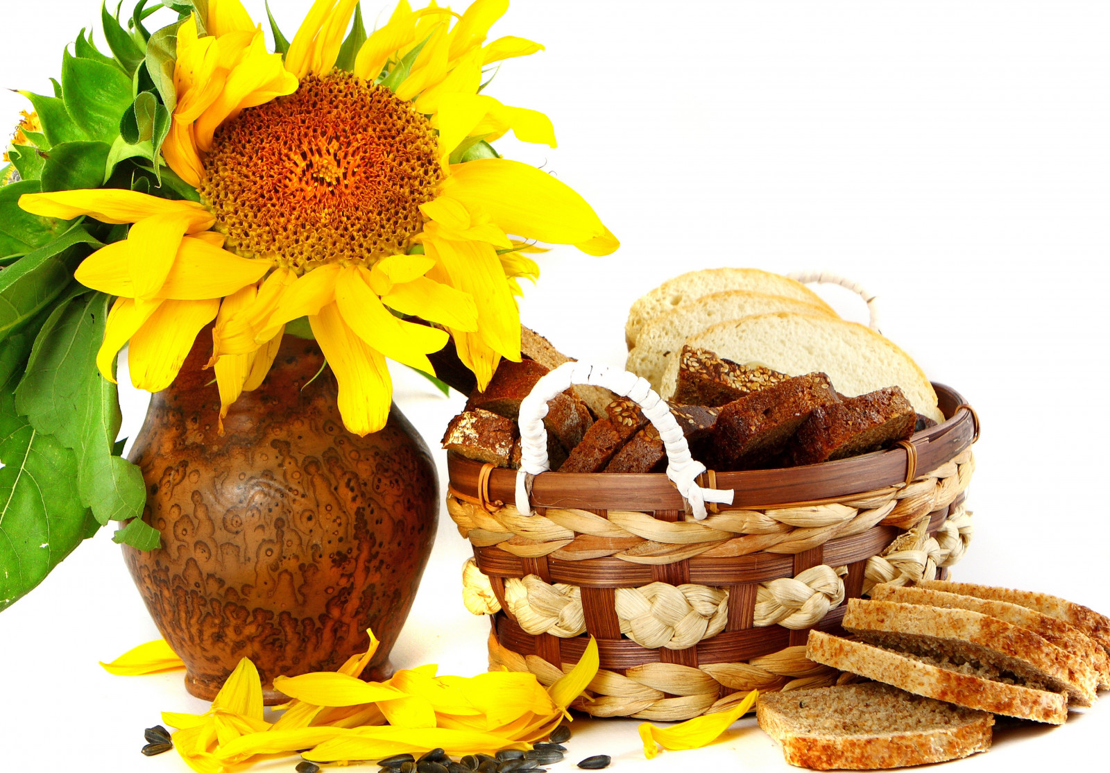 Wallpaper food, bread, basket, sunflowers, flower, coconut, song