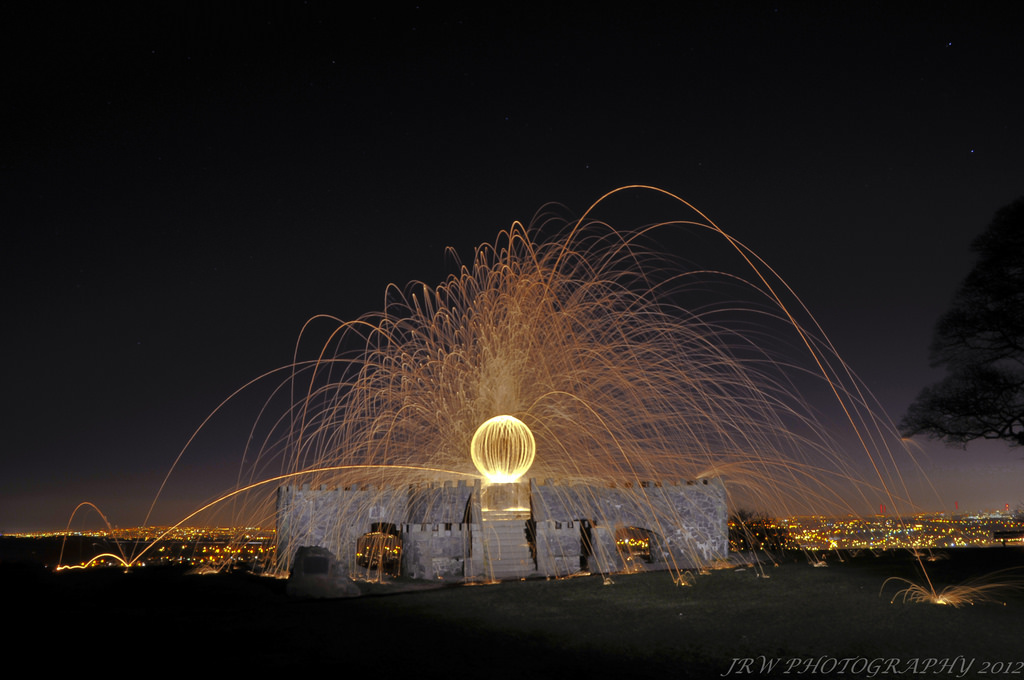 Wallpaper night, nature, grass, sky, bricks, stars, fireworks, hills