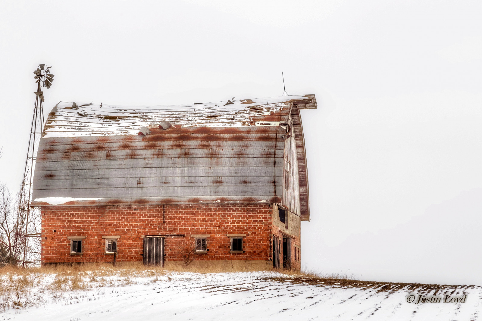 Wallpaper Iowa, Brick, snow, country, rural, barn, old, classic