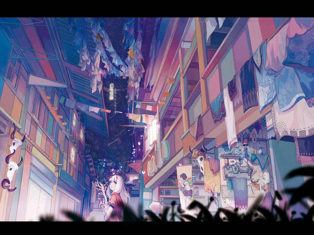 Wallpaper : Asian architecture, anime girls, carpets, ART, color, stage ...