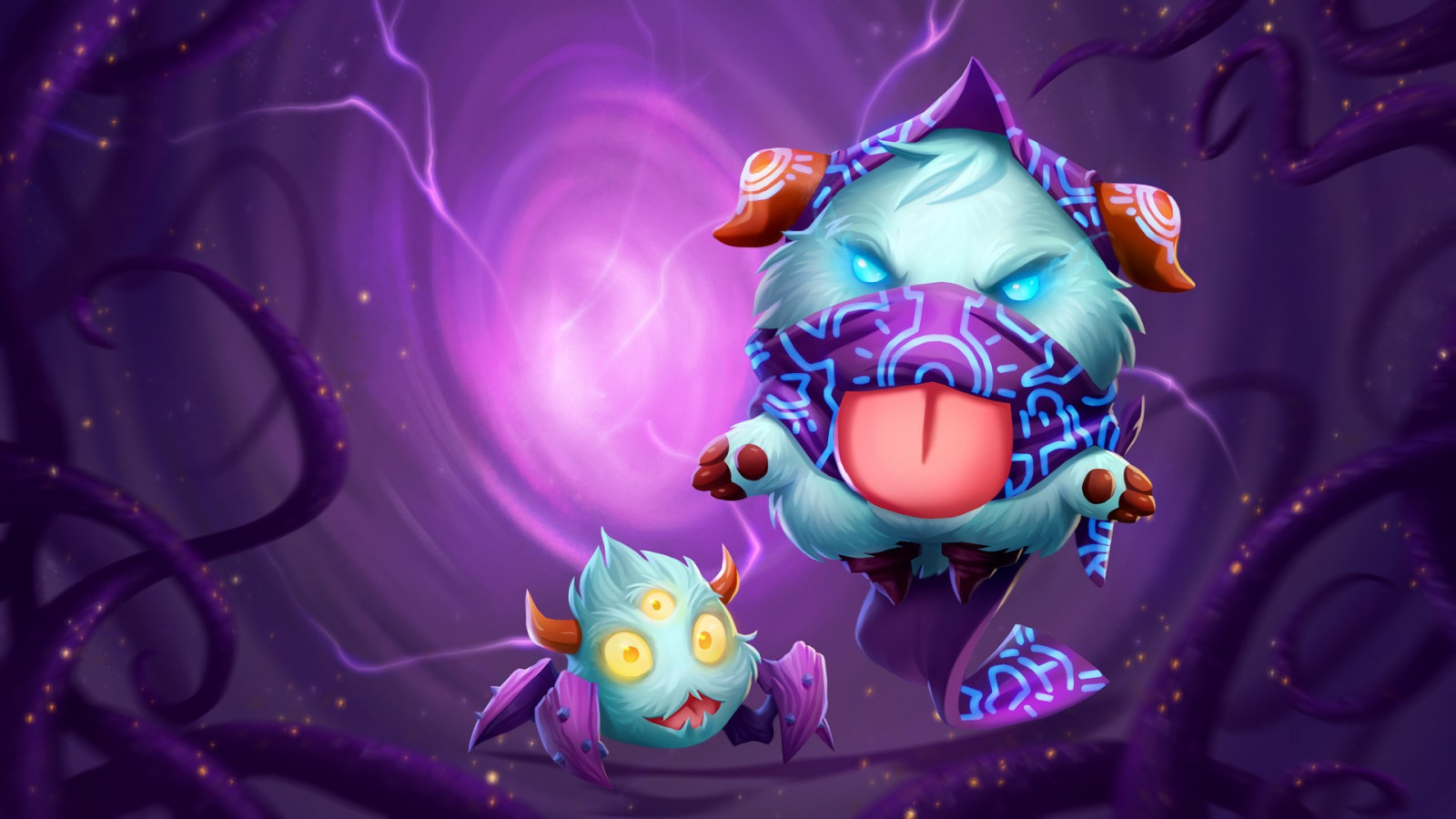 Illustration, Anime, League of Legends, lila, Poro, Malzahar, Blume, Bildschirmfoto, Computer-Tapete