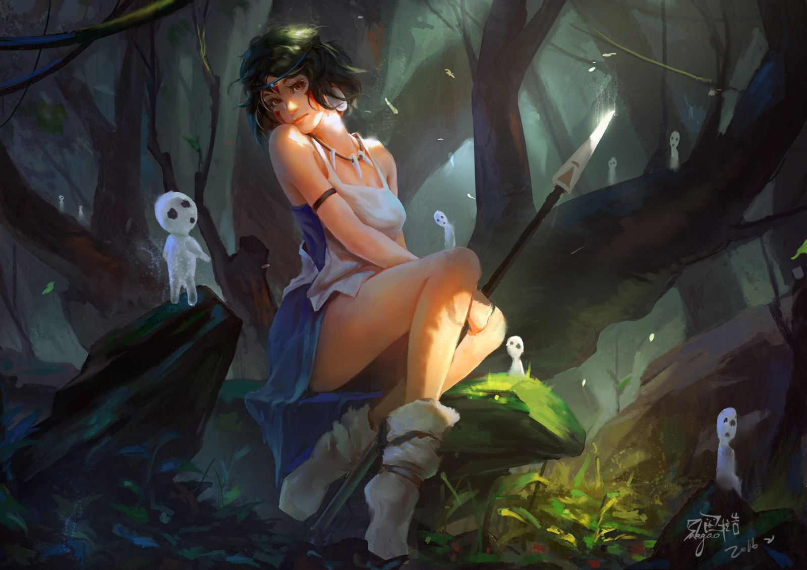 Fantasy art, anime, anime girls, principessa Mononoke, giungla, mitologia, immagine dello schermo, sfondo del computer, personaggio fittizio, creatura mitica