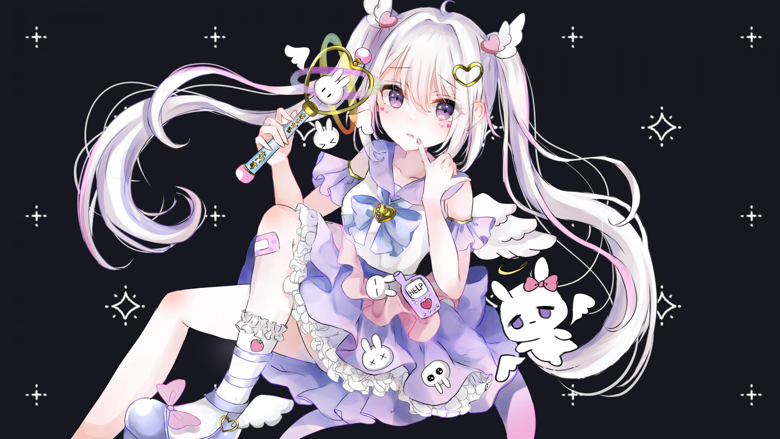 anime, anime dívky, minimalismus, šaty, jednoduché pozadí