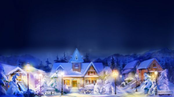 1920x1080 px, blurred, architecture, bench, building, Christmas