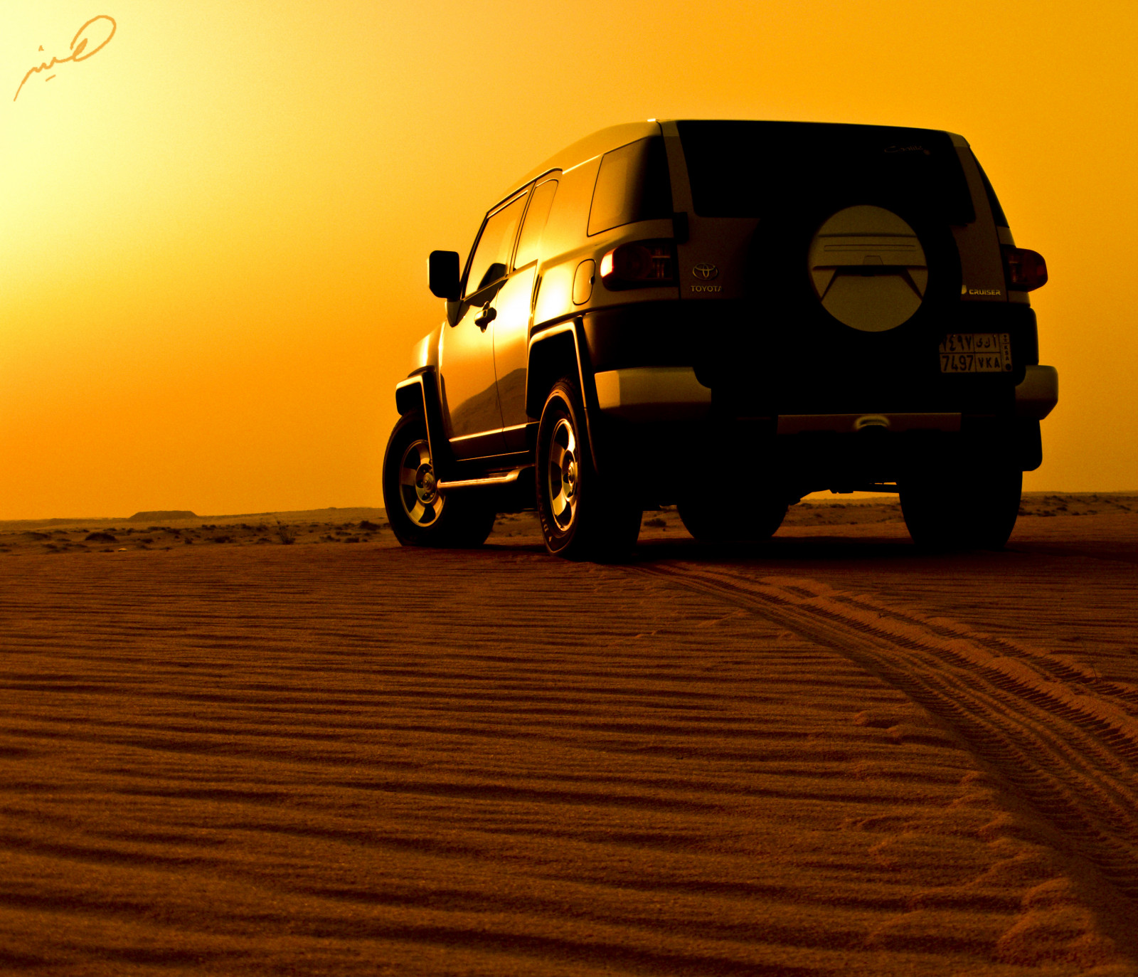 západ slunce, auto, vozidlo, večer, ráno, Toyota, Kánon, 4x4, terénní, křižník, řidičský, 2009, 100v10f, G9, Saudská arábie, KSA, pozemní vozidla, automobilového designu, off road, písky, fj, Jubail, fjcruiser, hythem