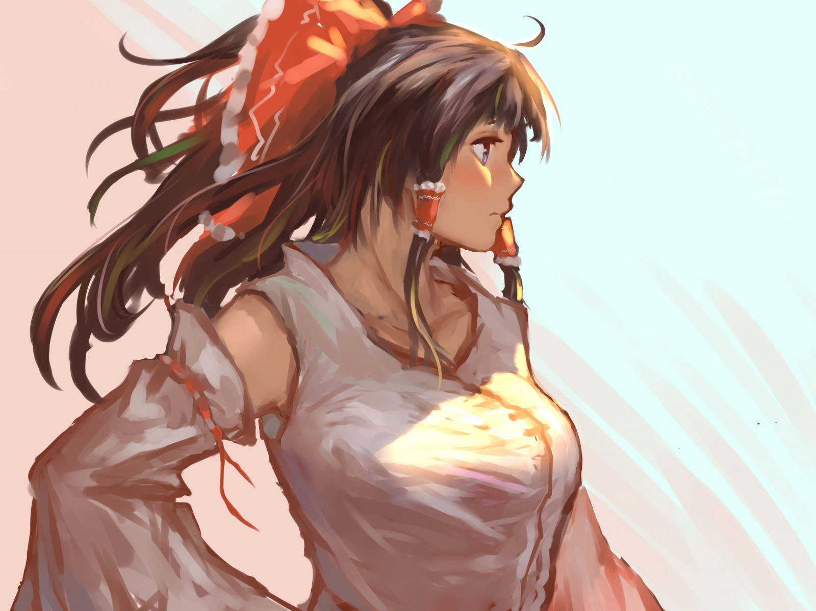 illustration, langt hår, anime, Anime piger, Touhou, sort hår, Hakurei Reimu, mangaka