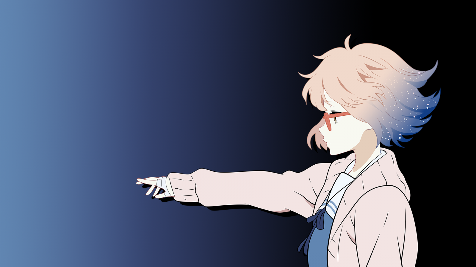 ilustrace, jednoduché pozadí, anime, anime dívky, brýle, kreslená pohádka, Kyoukai no Kanata, Kuriyama Mirai, ruka, Snímek obrazovky
