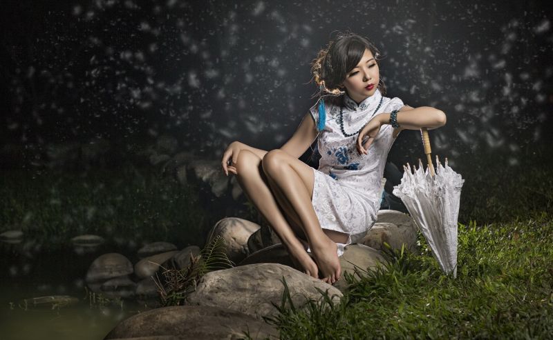 vrouw, model-, Aziatisch, zittend, fotografie, paraplu vrouw, model-, Aziatisch, zittend, fotografie, paraplu