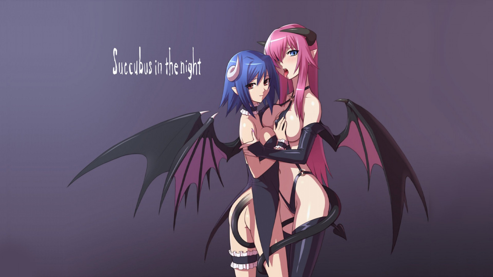 illustration, anime, vinger, horn, originale karakterer, Succubus, ecchi, skærmbillede, computer tapet, fiktiv karakter, mangaka