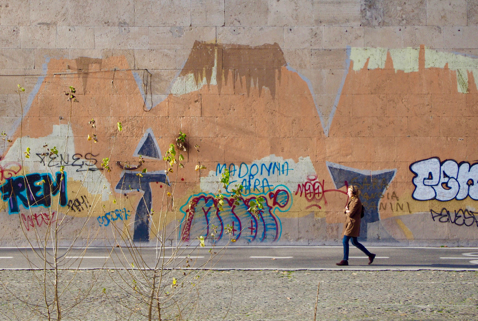 la pittura, persone, parete, graffiti, arte di strada, Roma, a passeggio, murale, ARTE, colore, Lungotevere