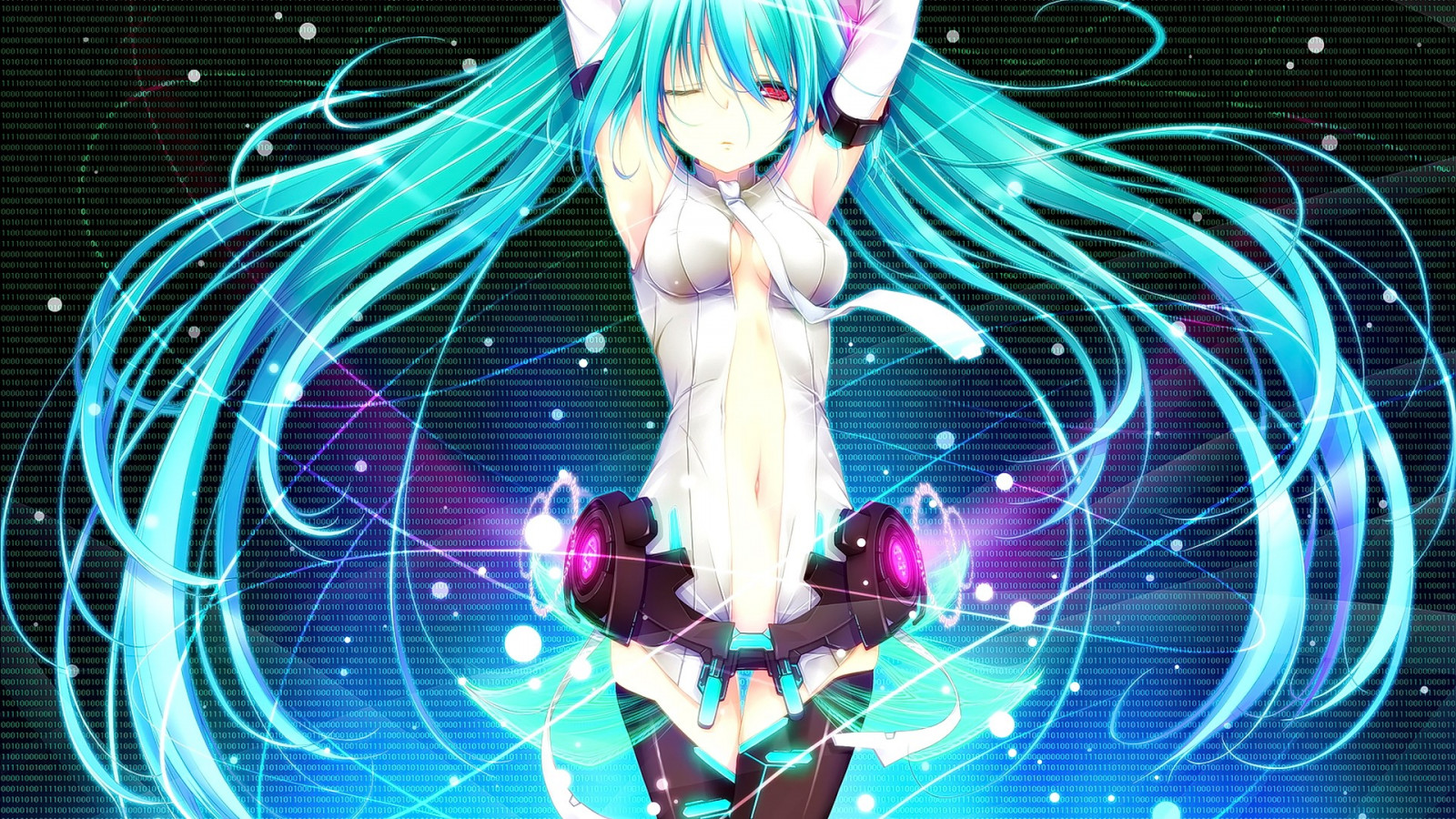 ภาพประกอบ, ผมยาว, อะนิเมะ, สาวอะนิเมะ, กำลังมองหาผู้ชม, Vocaloid, Hatsune Miku, ตาแดง, กระพริบตา, ผมสีน้ำ, ภาพหน้าจอ, วอลล์เปเปอร์คอมพิวเตอร์, เทคนิคพิเศษ