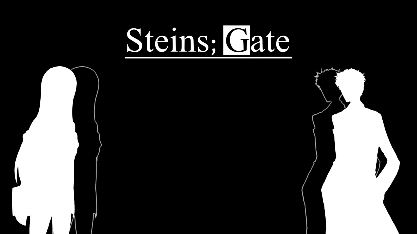 anime, silueta, text, Makise Kurisu, Steins Gate, emoce, Okabe Rintarou, značka, ruka, prst, smysl, představení, Černý a bílý, monochromatické fotografování, font