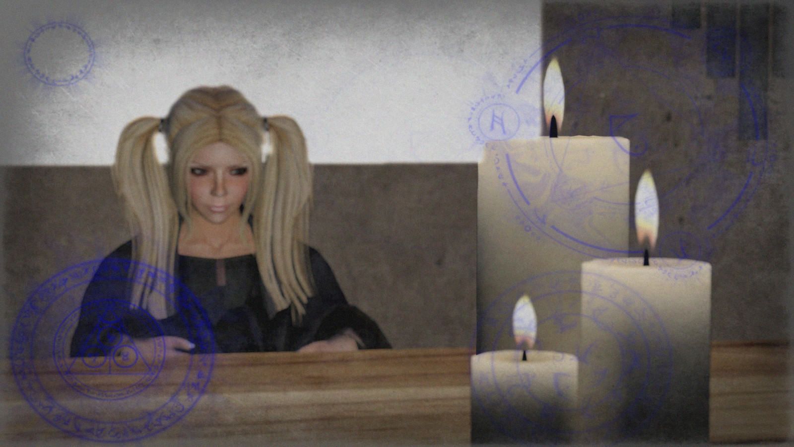 výkres, malování, blondýnka, temný, anime, 3D, pokoj, místnost, sedící, stůl, CGI, svíčky, manga, klečící, čarodějnice, kouzlo, počítač, animace, svět, japonský, symboly, lovec, hábit, nástěnná malba, Virtuální, kněžka, UMĚNÍ, červenka, tři, druhý život, obraz, grafika, moderní umění, alexandriabrangwin, svázaný, sena, tajemný, Pyromancer, sevřel