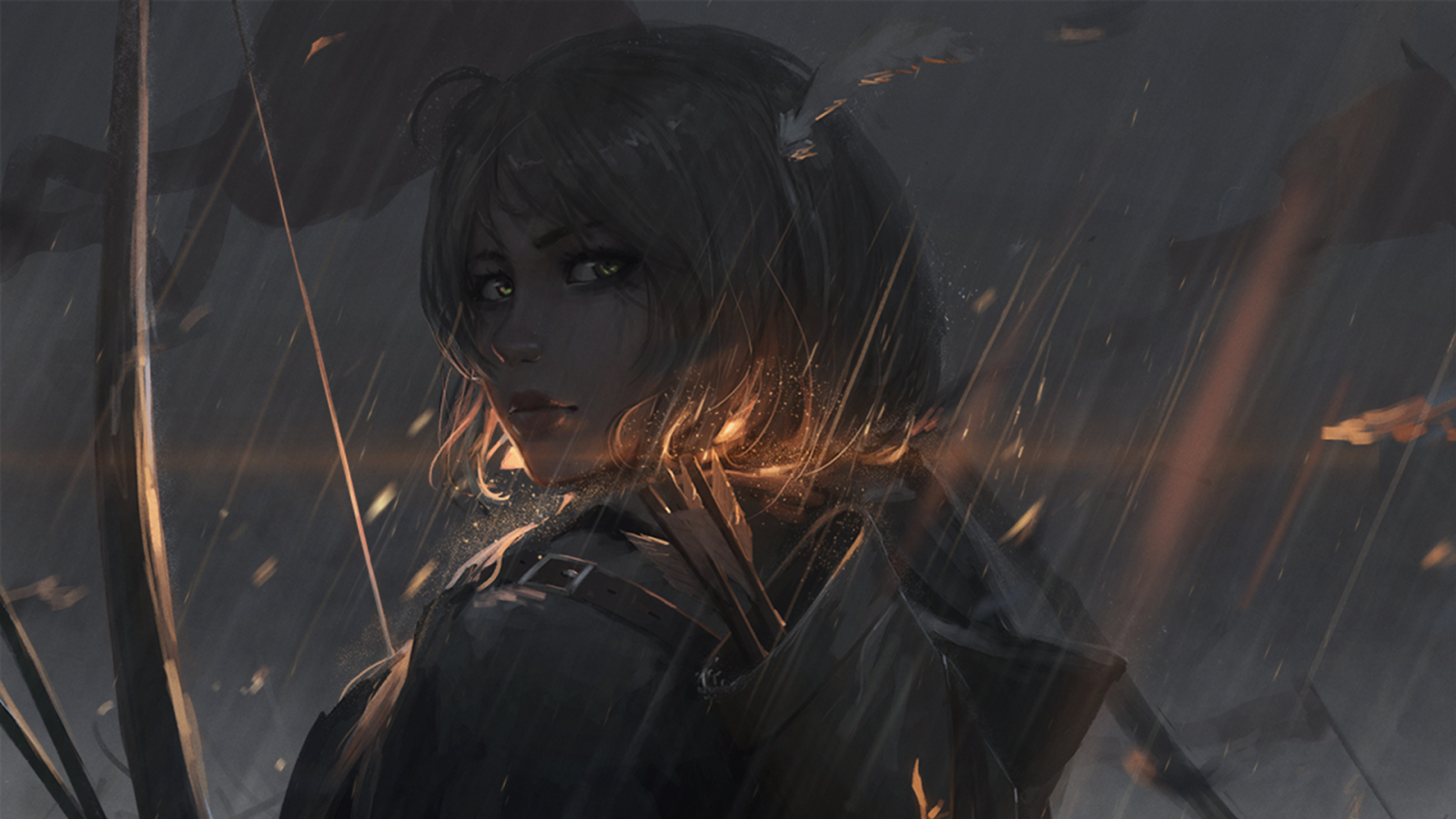 ดำ, ศิลปะจินตนาการ, อะนิเมะ, งานศิลปะ, นักรบ, GUWEIZ, คันธนูและลูกศร, ความมืด, ภาพหน้าจอ, ตัวละคร