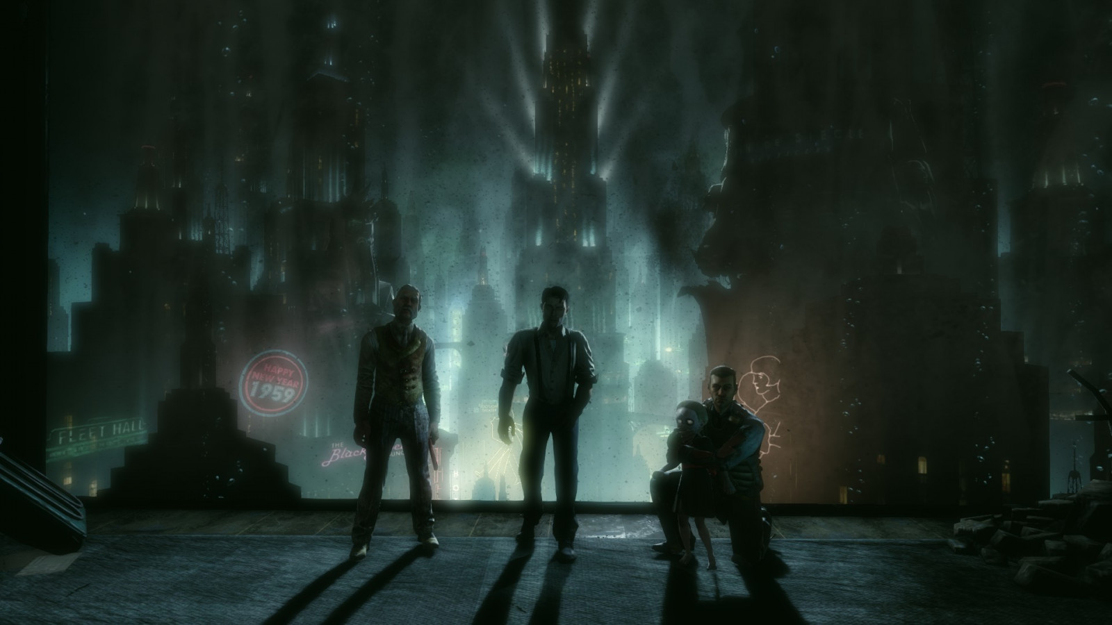 computerspil, nat, skærmbillede, atmosfære, BioShock Infinite Begravelse til søs, Ekstase, midnat, lys, mørke, skærmbillede, atmosfærisk fænomen, computer tapet, specielle effekter