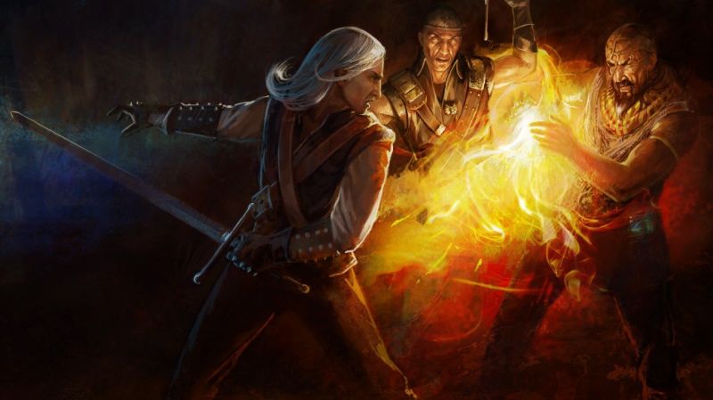 The Witcher, Geralt di Rivia, immagine dello schermo, 1366x768 px, sfondo del computer, oscurità The Witcher, Geralt di Rivia, immagine dello schermo, 1366x768 px, sfondo del computer, oscurità