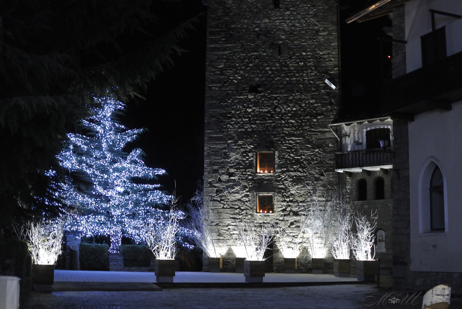 vinter, sne, nat, træ, lys, belysning, arkitektur, mørke, julelys, Fryser, himmel, hjem, bygning, hus, aften, lysarmatur, frost, landskab belysning, Juletræ, facade, vindue, jul, juledekoration, indretning