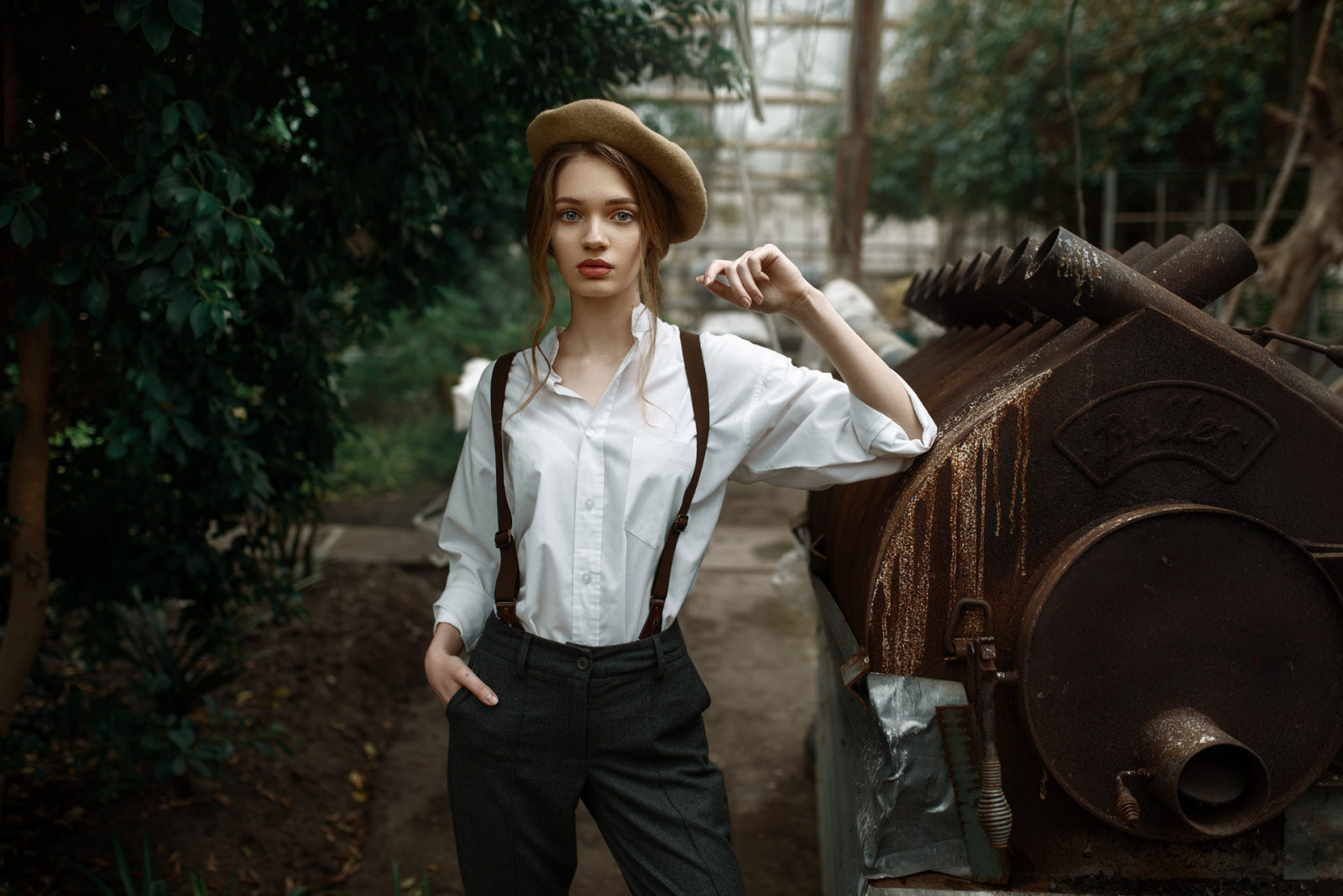 ženy, čepice, stojící, model, ženy venku, Maks Kuzin