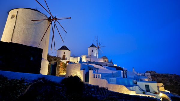 night,architecture,building,Greece,blue,evening