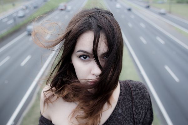 portrait,woman,girl,hair,underground,intense