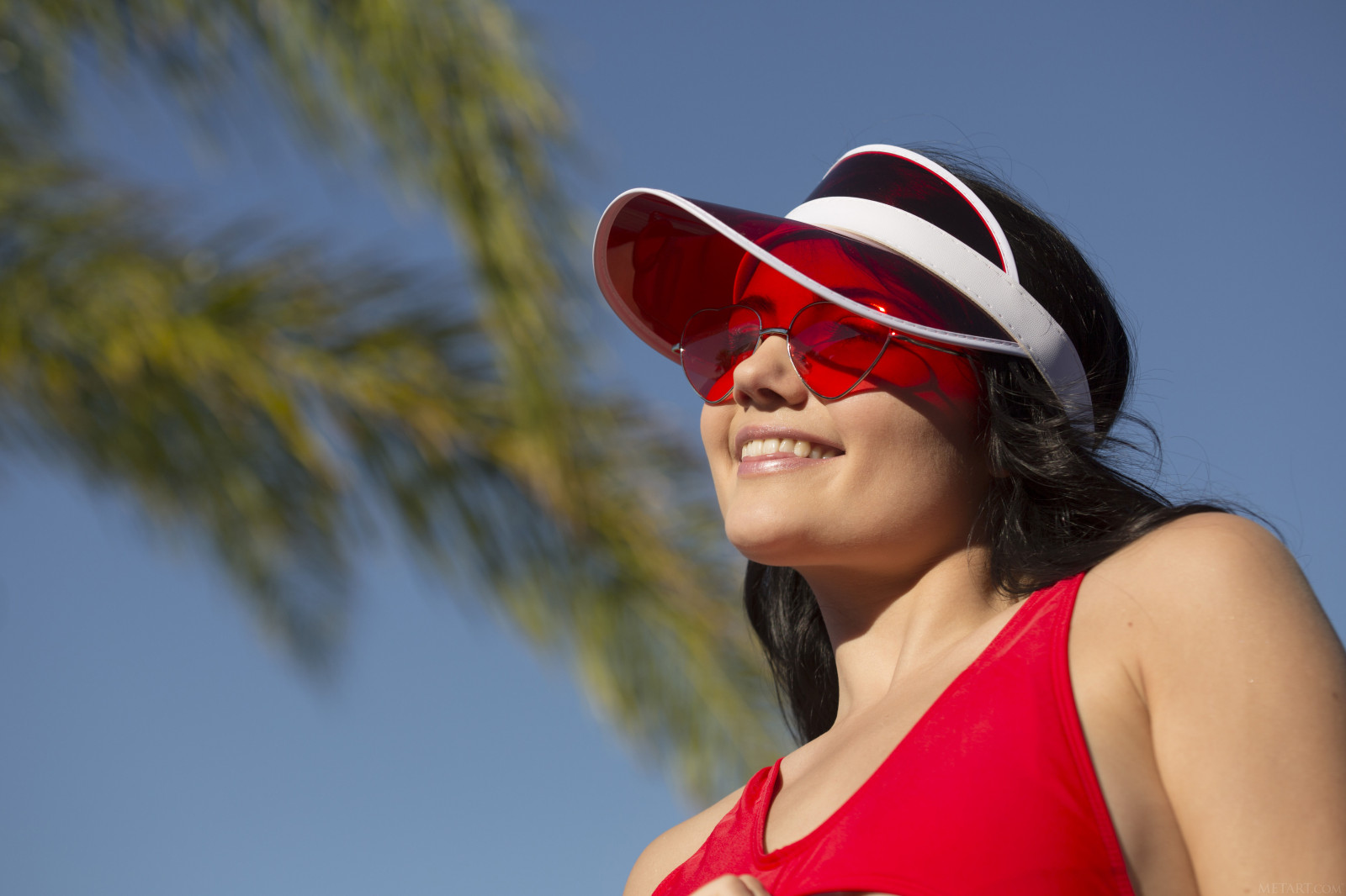 Wallpaper : brunette, sunglasses, bikini, plants, Met Art, Adria Rae
