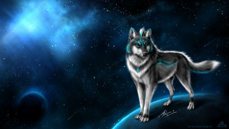 ilustrace, zvěř, fantasy umění, vlk, Snímek obrazovky, space art ilustrace, zvěř, fantasy umění, vlk, Snímek obrazovky, space art