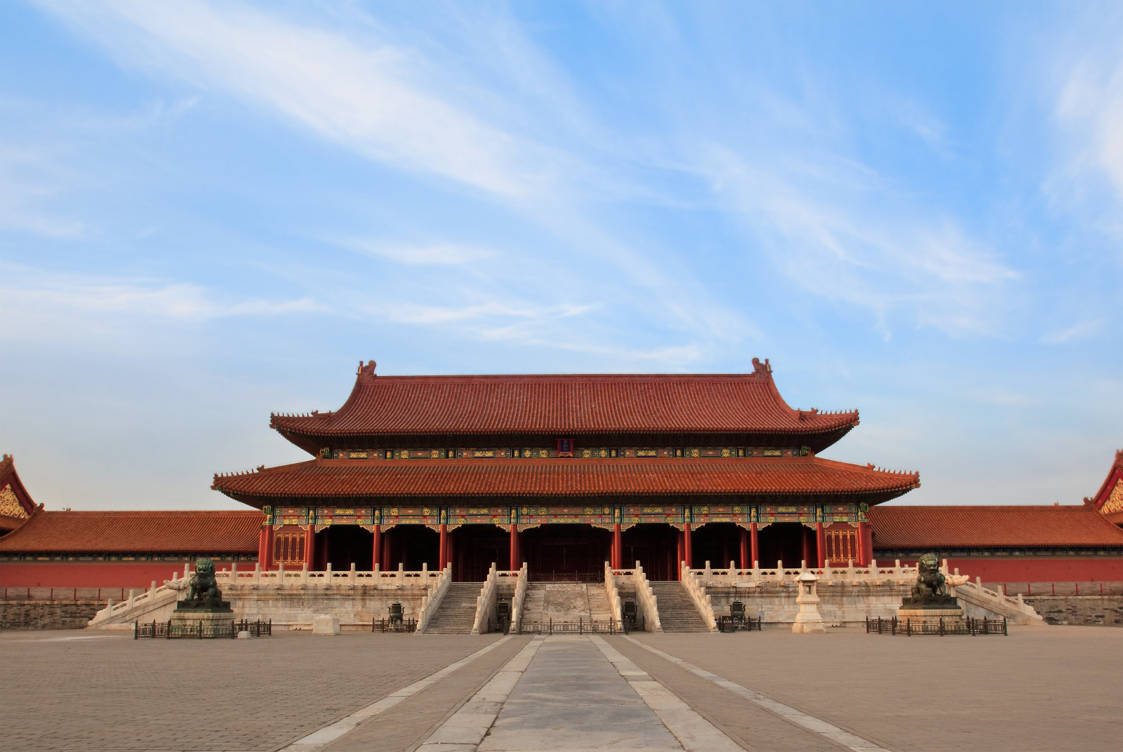 architecture, building, Asian architecture, China, Forbidden City, Beijing, temple, Tiananmen Square, statue, stairs, clouds