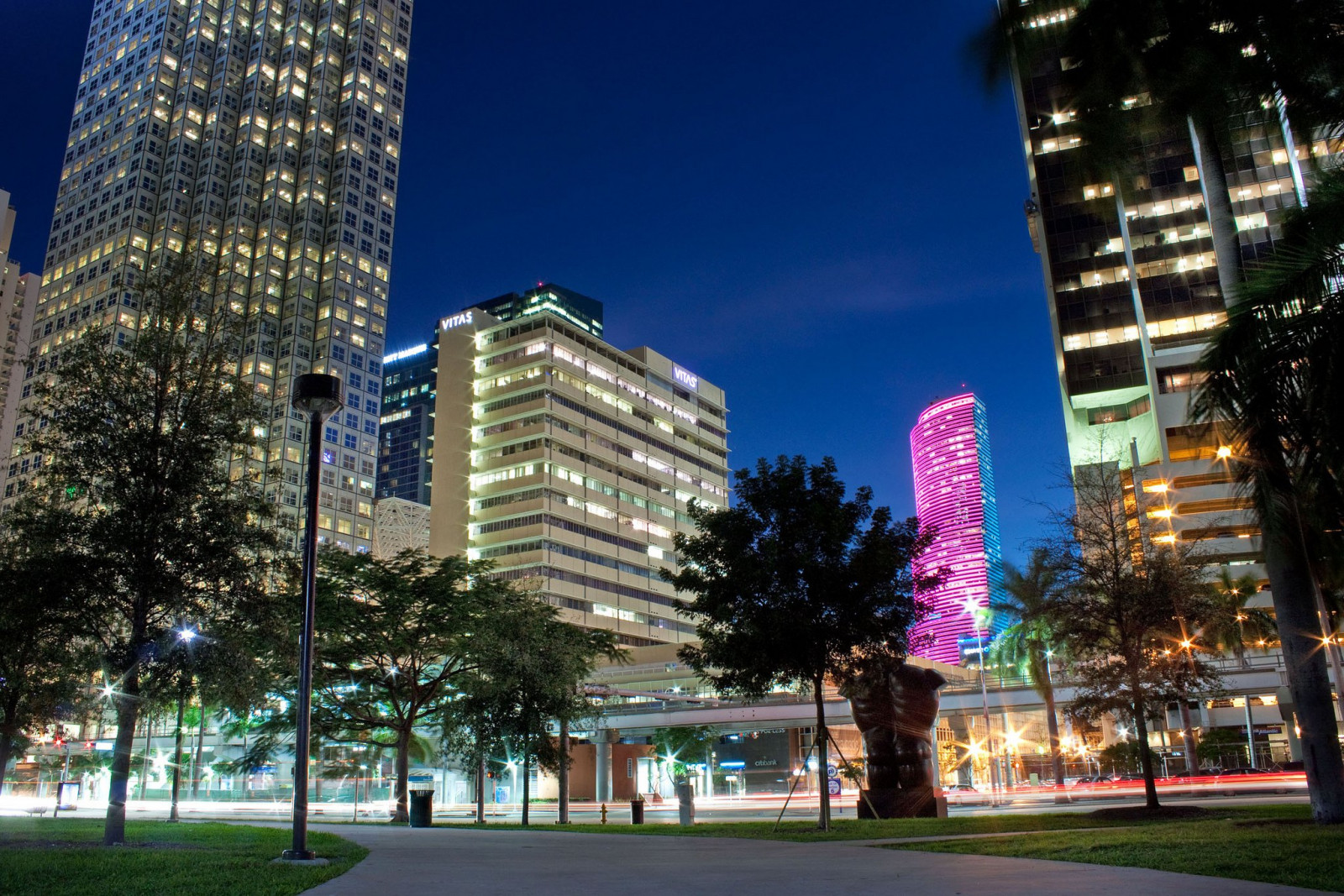 2048x1366 px, Strand, Brücke, Städte, Florida, Leibwächter, Yachthafen, Miami, Monumente, Nacht-, Panorama, Panorama-, Staaten, Turm, vereinigt, städtisch, USA
