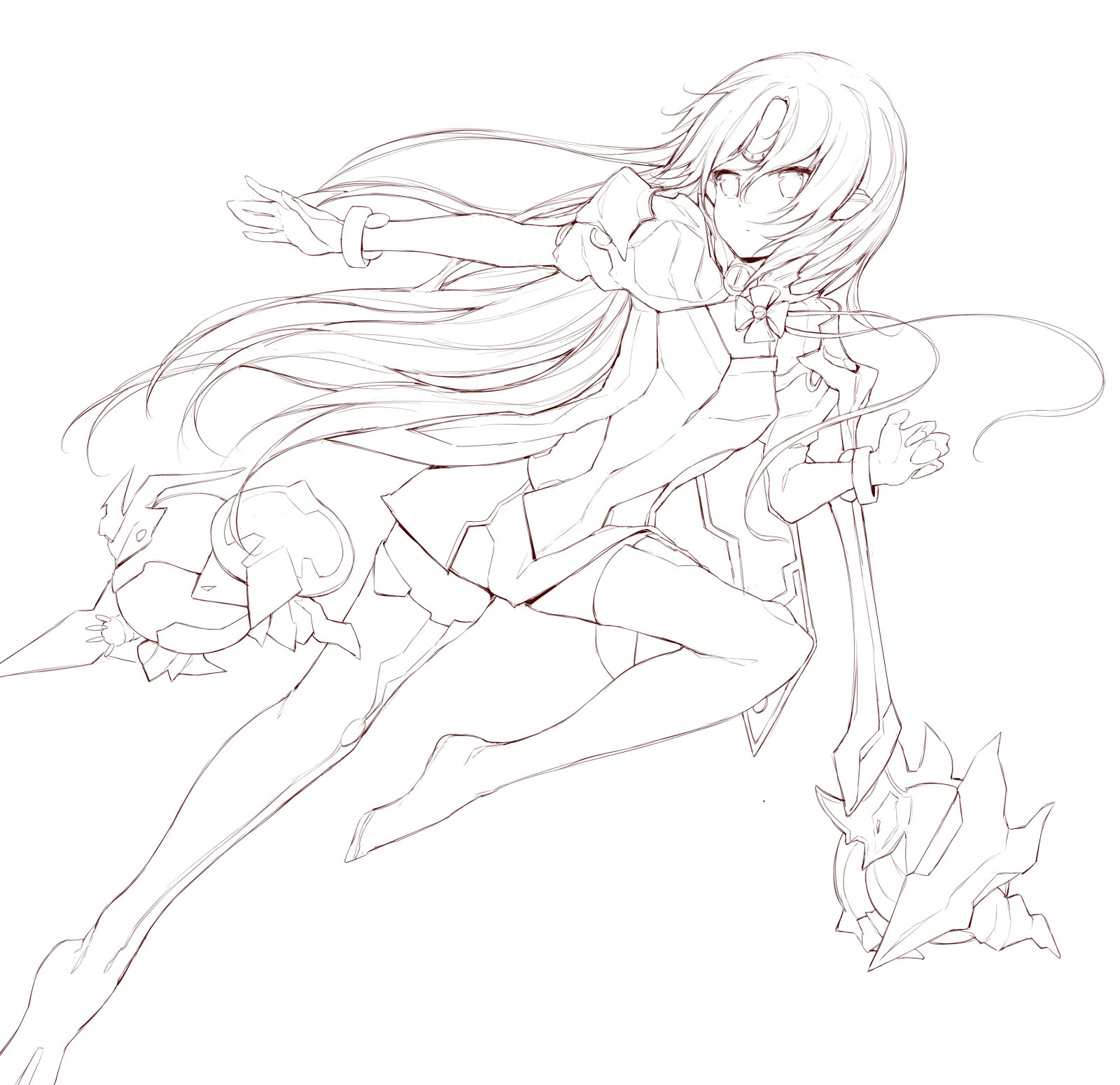 Zeichnung, Illustration, digitale Kunst, Anime Mädchen, Kunstwerk, Linie Kunst, skizzieren, Schwarz und weiß, Figur Zeichnung