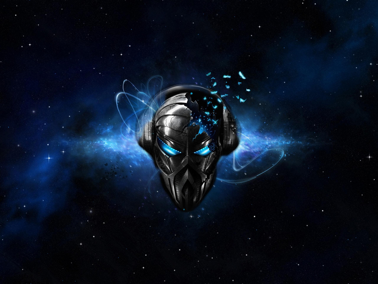 2560x1920 px, abstraktní, modrý, oči, sluchátka, hudba, vnější, prostor