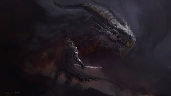 dragon, creature, warrior, Juan Pablo Roldan, knight, sword