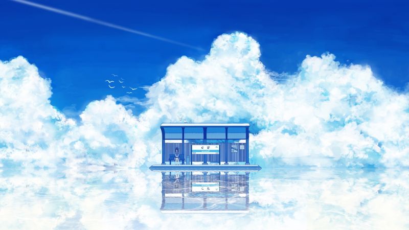 slunečnímu záření, anime, nebe, mraky, horizont, vlakové nádraží slunečnímu záření, anime, nebe, mraky, horizont, vlakové nádraží