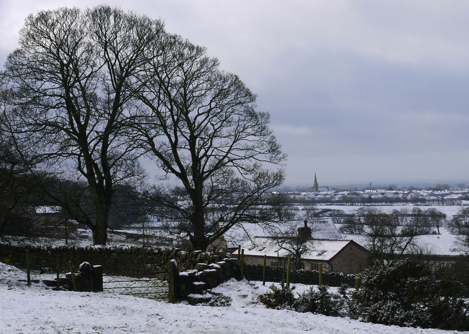 landskab, hvid, citere, himmel, sne, vinter, hus, frost, gård, by, hegn, kirke, Fryser, januar, træ, vejr, sæson, landskabet, Port, Lancashire, vedplante, levende hegn, drystonewall, Longridge, ribblevalley