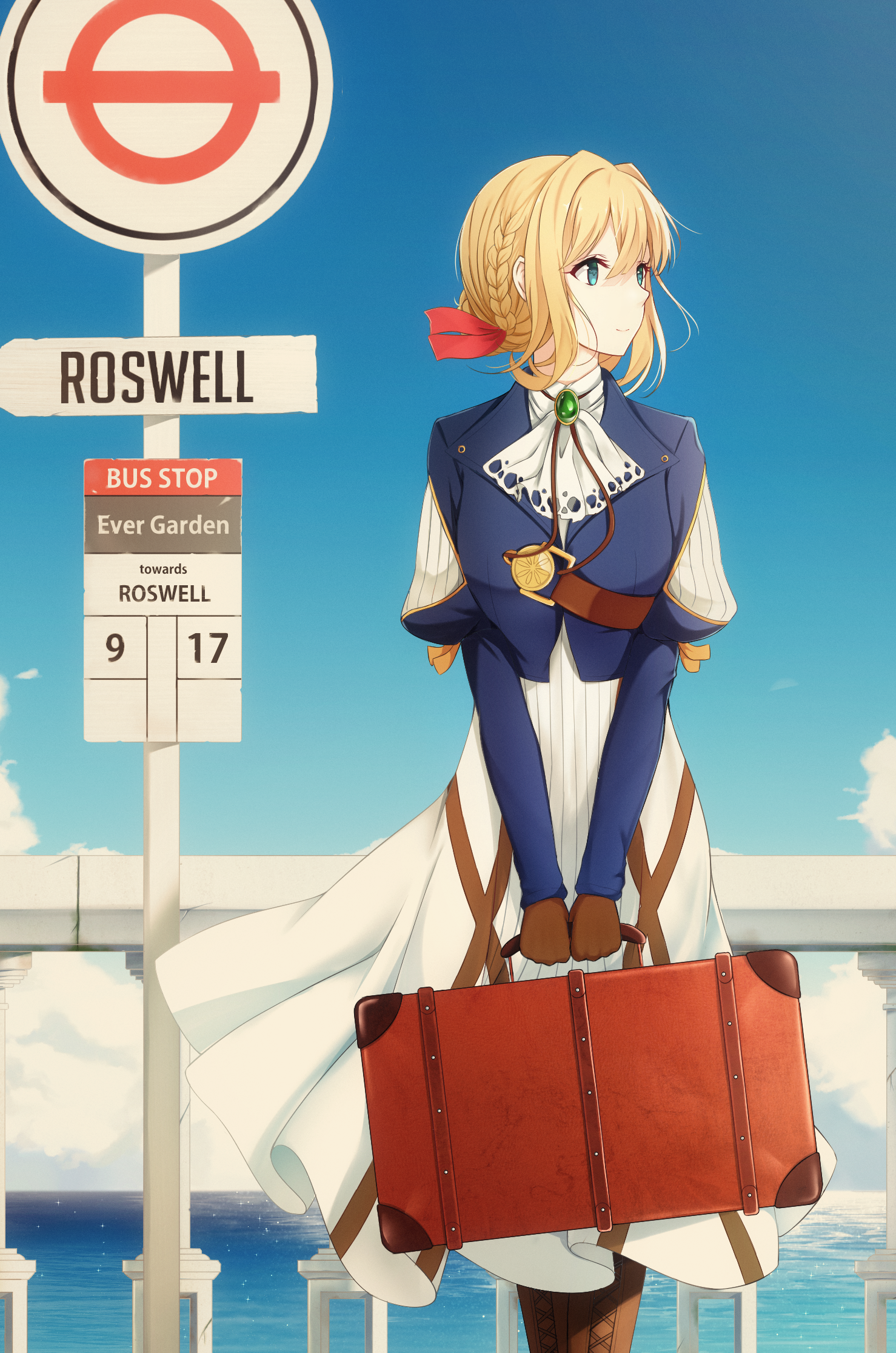 Violet Evergarden, anime dívky, Violet Evergarden anime, anime, podepsat, kufr
