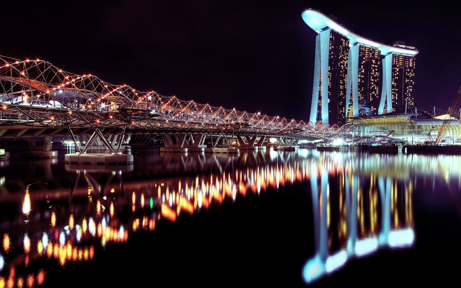 Wallpaper lights, city, cityscape, night, Singapore, building, reflection, skyline, skyscraper