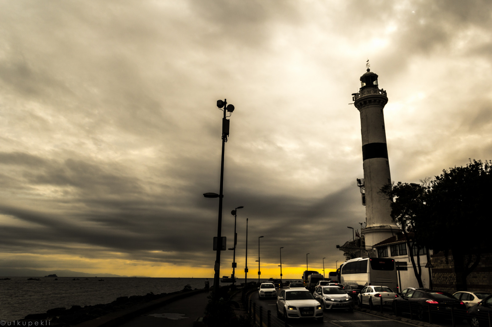 západ slunce, mrak, maják, autobus, temný, zakalený, Istanbul, Porsche, audi, sahil, Fener, Panamera, creativemindsphotography