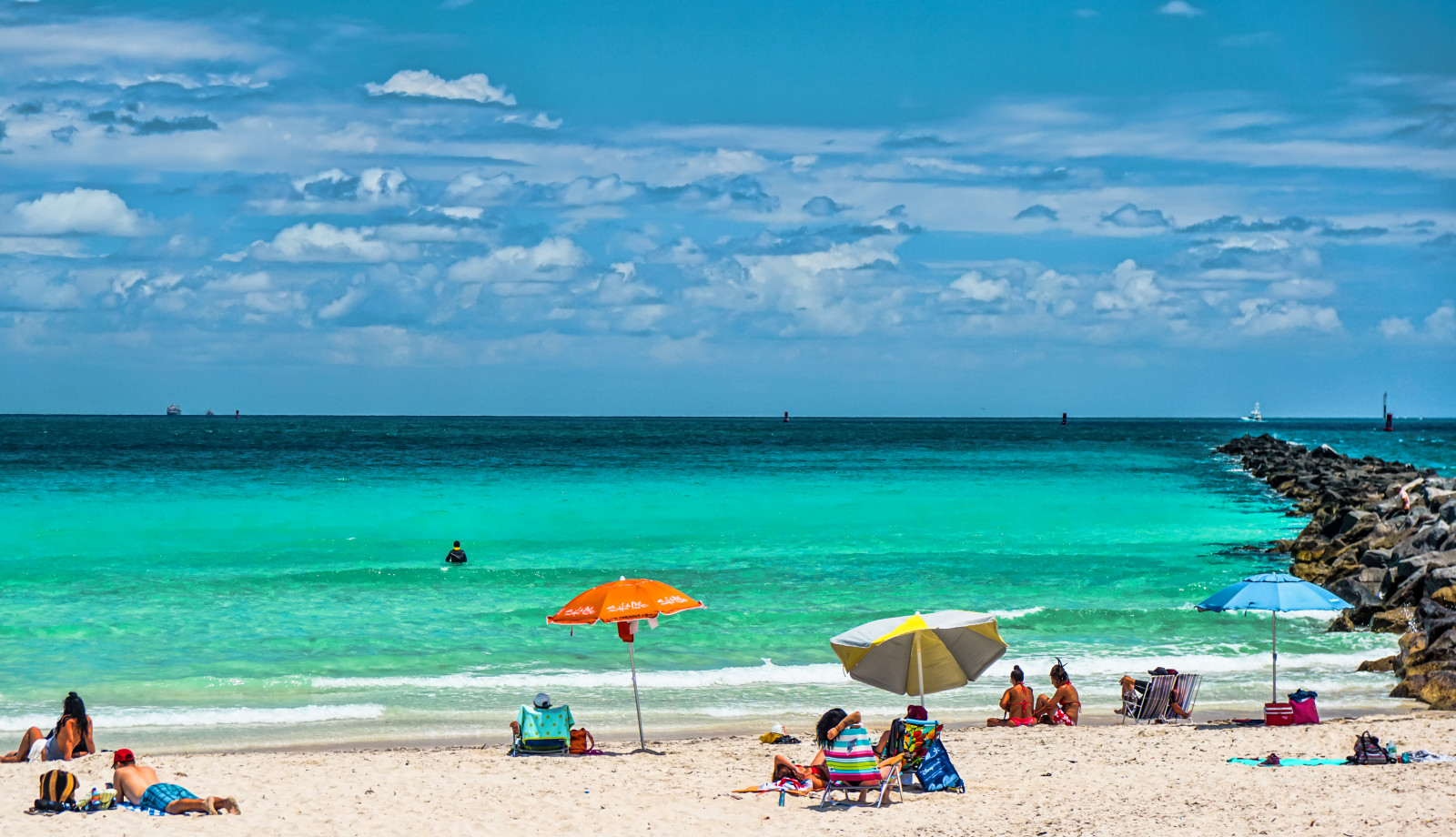 southpointebeach, mořský břeh, sobe, Miami Beach, miamifl, chůze, vodní cesty, chodit kolem, modrý, barvy, mraky, beachscape, venku, Cestovní ruch, cestování