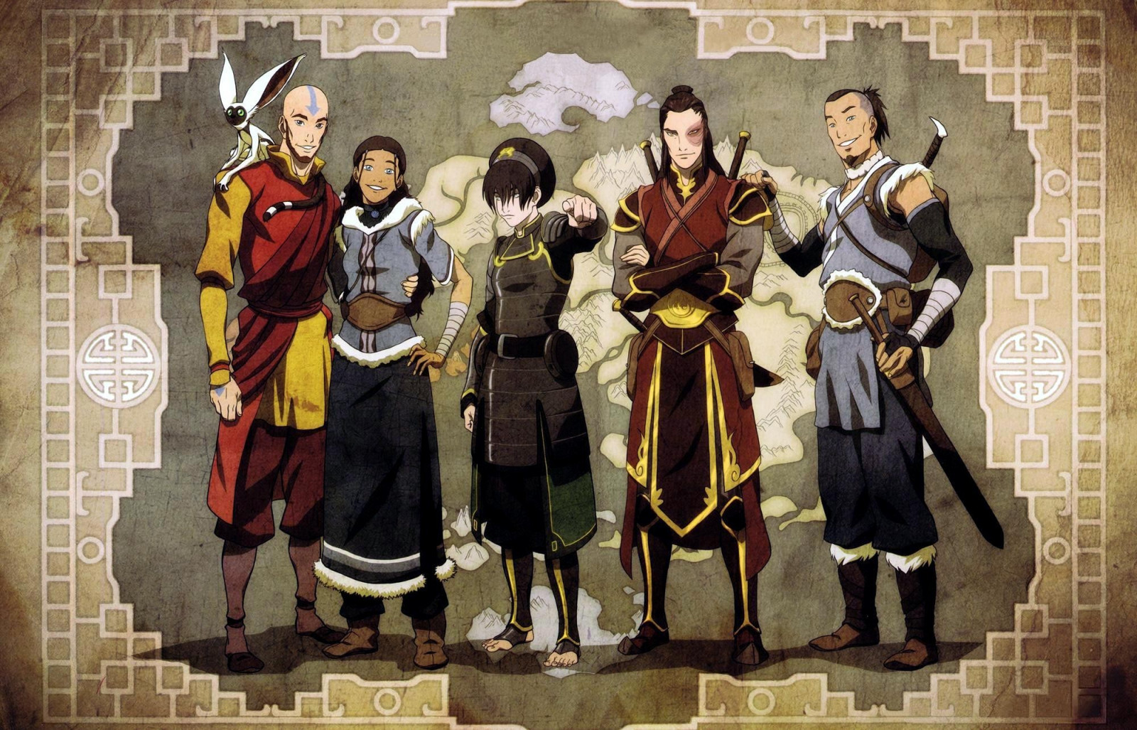 anime, komiks, Avatar The Last Airbender, Toph Beifong, Aang, Sokka, oblečení, kostým, středověk