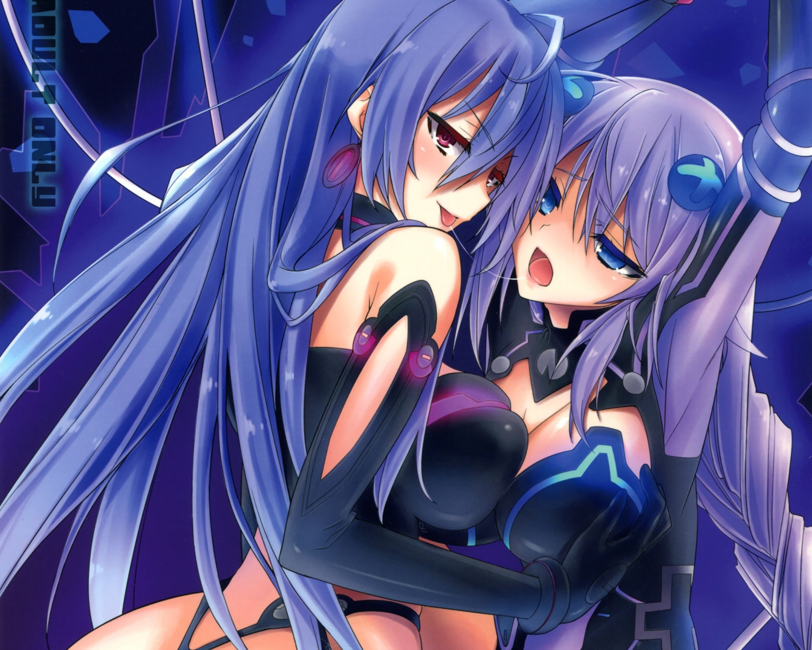 anime, anime dívky, umělecká díla, Yuri, Hyperdimension Neptunia, Neptune, Fialové srdce, Iris Heart, mangaka