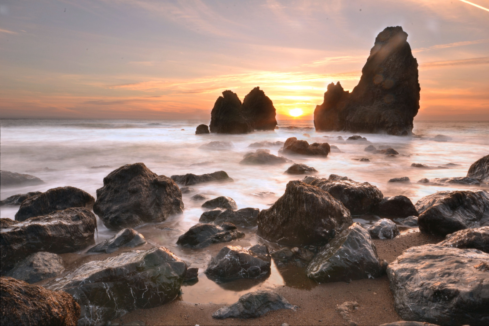 tramonto, mare, baia, roccia, puntellare, spiaggia, Alba, sera, mattina, costa, California, orizzonte, mantellina, crepuscolo, primavera, Formazione, San, Terreno, angolo ampio, nube, bella, alba, oceano, onda, Materiale, Francisco, rodeo, corpo d'acqua, vento onda