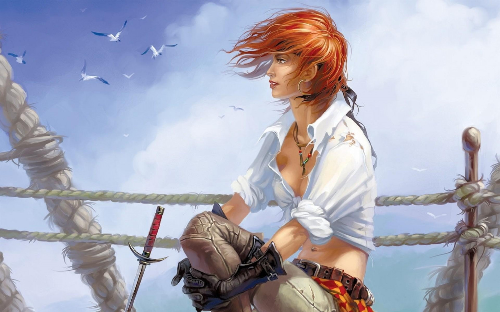 1920x1200 px, Anime piger, pirater, rødhåret