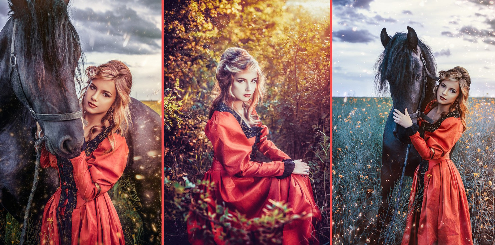 animali, donne, modello, collage, cavallo, moda